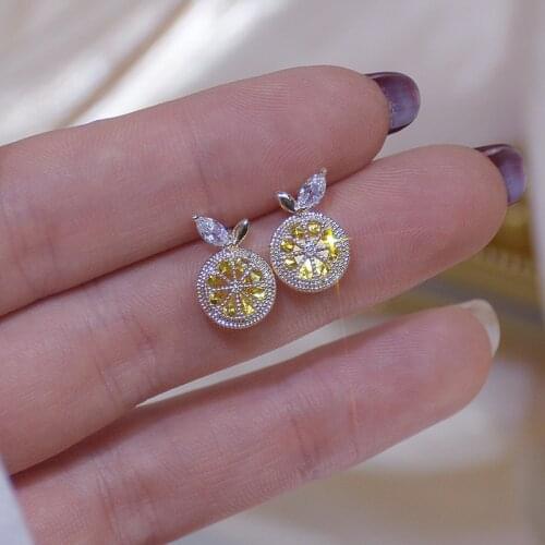 Delicate Jewelry Cubic Zircon CZ Crystal Fruit Stud Earrings for Women 14K Real Gold Cute Small Earrings