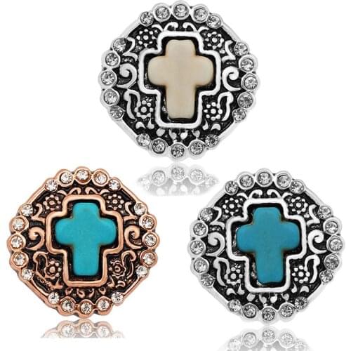 New KZ3106 Beauty charm Round crystal cross pattern 18mm charm snap buttons fit DIY snap jewelry wholesale