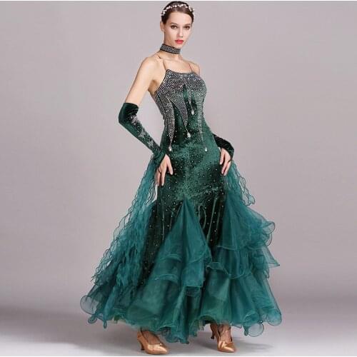 Modern dance dress full skirt set with diamonds performance dress performance dress ballroom dress DQL099