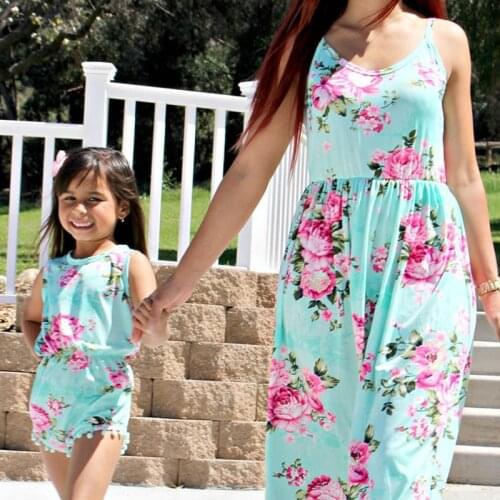 Mother and daughter dresses 2019 flower print mommy and me clothes family matching outfits look mom and baby girls dress C0450