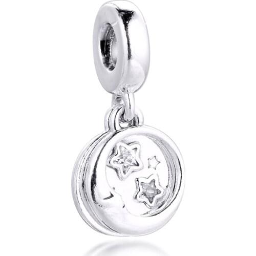 Fits Pandora Bracelet Sleeping Moon and Stars Dangle Charm Real 925 Sterling Silver Beads for Women Jewelry DIY Making Kralen