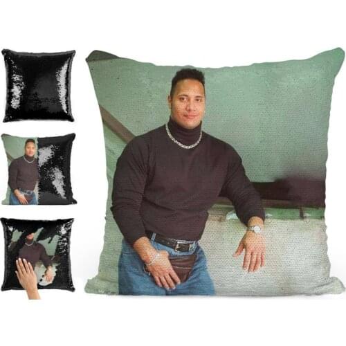 Turtle Neck Dwayne Johnson Sequin Pillow Magic Pillowslip Reversible Sequin Pillow Cover Decorative Throw Cushion Case