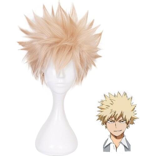 Anime My Hero Academia Baku no Hero Bakugou Katsuki Bakugo Wigs Short Linen Blonde Heat Resistant Cosplay Costume Wig+ Wig Cap