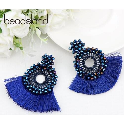 Beadsland Drop Earrings Thread Tassels Glass Beads Hand Knitted Fashion Ethnic Womean Girl Party Festival Hot Sell Gift 40232