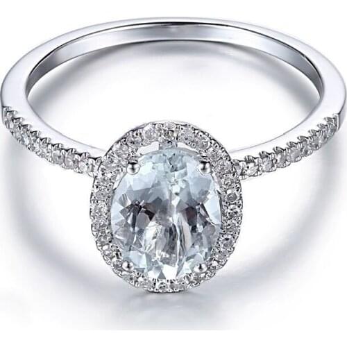 Certified Oval Aquamarine Gemstone Rings Solid 10K White Gold Engagement Diamonds Rings For Women Wedding Trendy Fine Jewelry