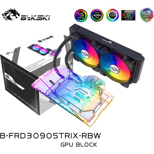 BYKSKI GPU AIO Water Block for ASUS ROG RTX3080 3090 STRIX GPU Card With 240mm Radiator / PUMP / 2pcs Fan A-RGB LED Light