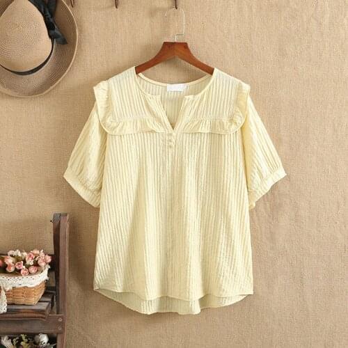 Plus Size Women Clothing Extra Large Shirt 4XL Cotton Short Sleeves Flounces Doll Shirt Loose Large Size For Fatwomen In Summer