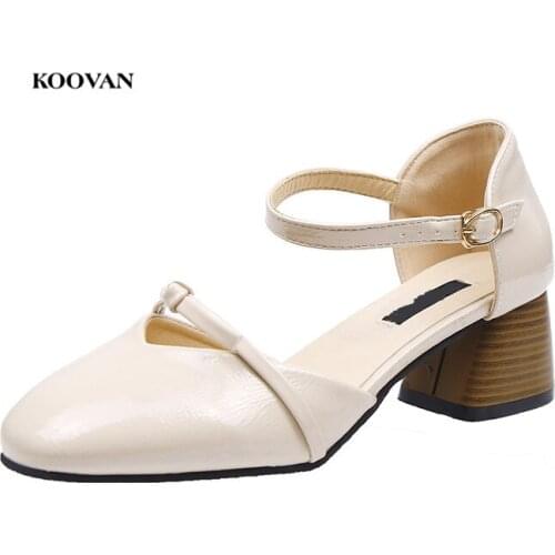 Koovan Womens Sandals 2018 Female Summer Students Thick Heel Bow Buckle Shoes New Soft High Heeled Women Shoes Pumps