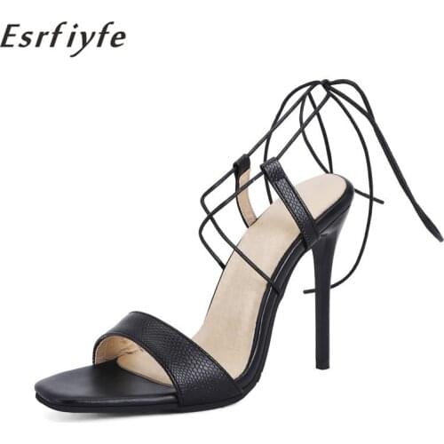 ESRFIYFE 2021 New Womens Sandals Summer Lace Up Thin Heel Inner Table Banquet Commuter Party Shoes Shoes Woman Large Size 34-48