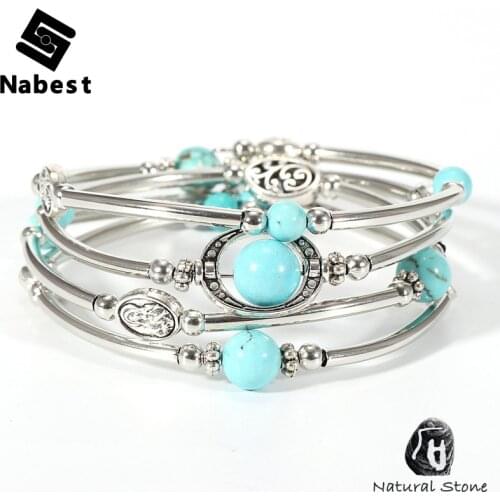 Women Men Natural Stone Amethysts Bracelets Multilayer Copper Tube Turquoises Tiger Eye Fluorite Onyx Beads Bangle Boho Jewelry