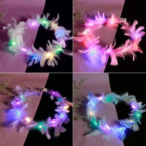 1pcs Women Girls BLINKING LED Flower Headband Glowing Feather Butterfly Party Light Up Hair Wreath For Wedding Party Christmas