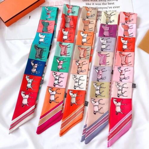 2021 Fashion Bag Scarf Ladies Horse Print Silk Scarf Women Headband Small Bag Ribbon Hair Handbag Scarves Female Luxury