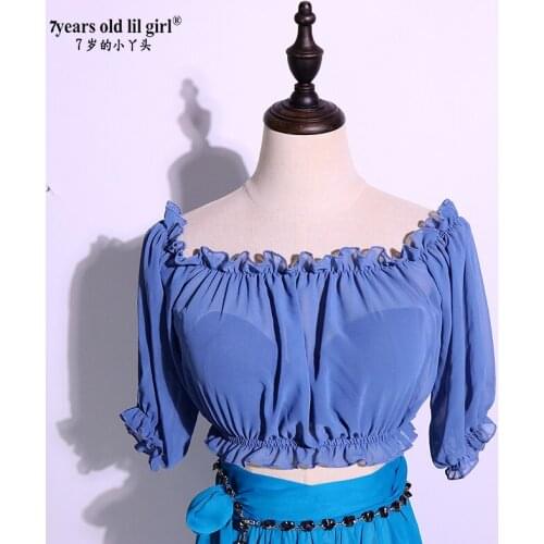 Dance Wear Hot Modern Dance Belly Dance Gypsy Chiffon Bubble Short Sleeve Top 2021 New HEE13