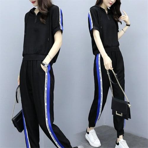 Tracksuit for Women Side Stripe Pants Set Female Fashion short Sleeves Top And Sporting Wear 2 Piece Suit