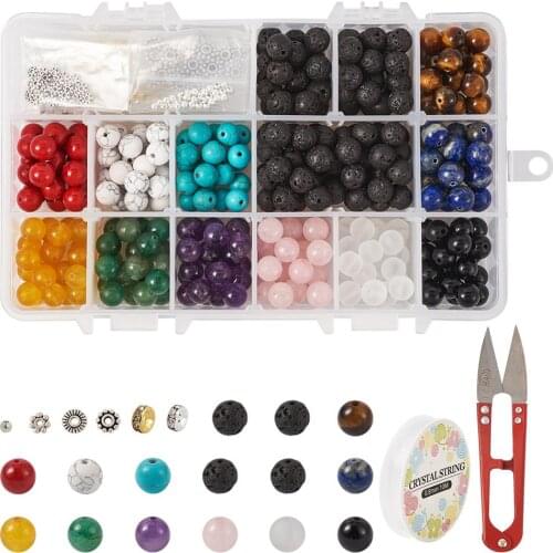 1Set Mixed Color Round Bead Brass Rhinestone Spacer Beads Transparent Glass Beads with Thread Scissor For Jewelry Making