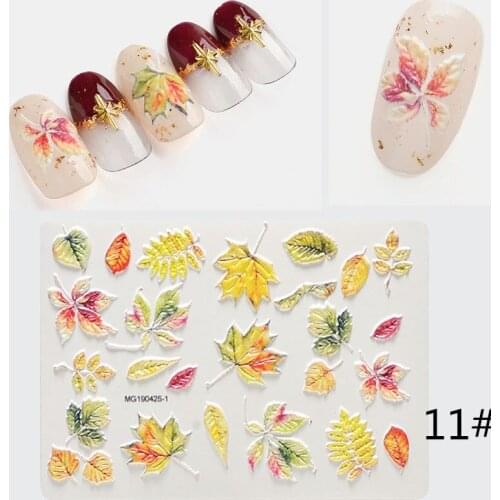 1pc 3DAcrylic Engraved Flowers Leaves Drink Nail Sticker Embossed Rose Flower Water Decals Empaistic Nail Water Slide Decals