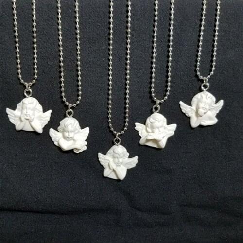 1PC Cute Angel Stainless Steel Beads Chains Necklaces Famle Trendy Small Baby Resin Pendant Necklace Choker Women Gifts N101