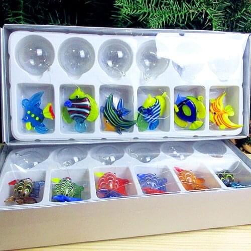 6pcs Factory custom Colorful different shapes handmade lampwork murano floating glass bubble fish figurines aquarium decorations