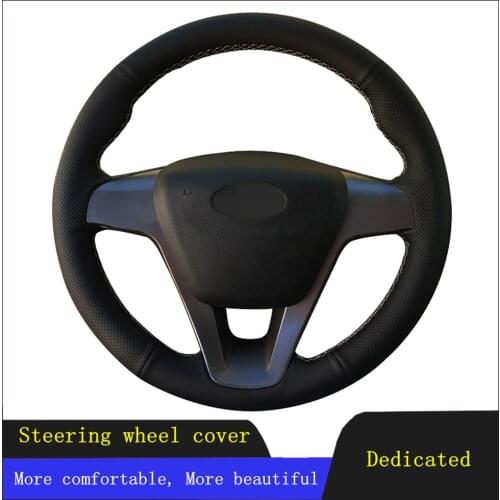 DIY Car Accessories Steering Wheel Cover Black Hand-stitched Non-slip Breathable Genuine Leather For Lada Vesta 2015 2016 2017