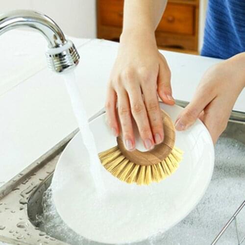 Bamboo Dish Brush Natural Dish Scrub Brush With Handle Ring Shaped Fruit Vegetable Cleaning Brush For Kitchen Dishes Pan Pot Bot