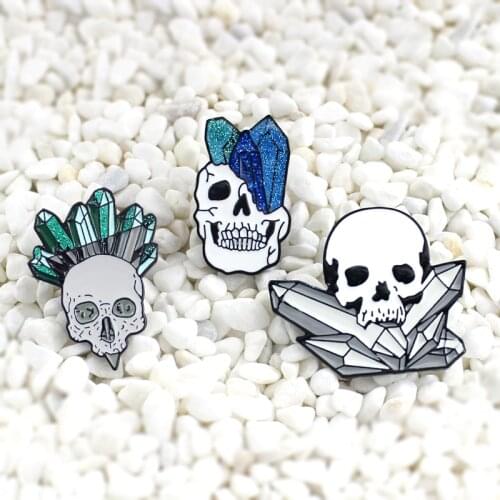 Sparkling Crystal column and skeleton head Enamel needle Perfect for skull enthusiasts Tote Bag T-shirt Badge Halloween gift