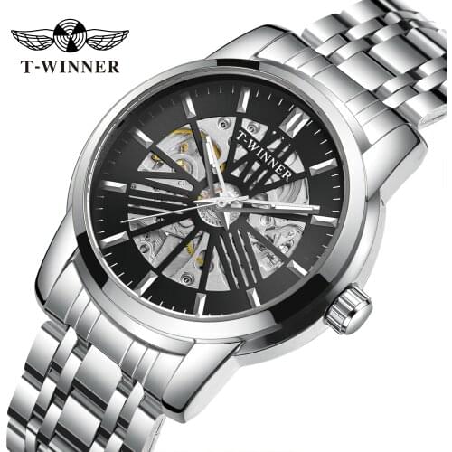 WINNER 2021 Mechanical Watches For Men Top Brand Luxury Automatic Watch Skeleton Stainless Steel Strap Design Relogio Masculino
