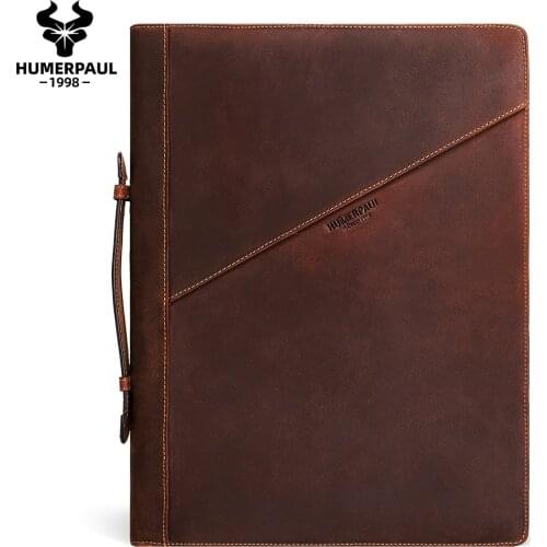 HUMERPAUL Case For Ipad Pro Retro Crazy Horse Leather Briefcase Padfolio Macbook Air Pro Quality Journal Document A4 Cover Bag