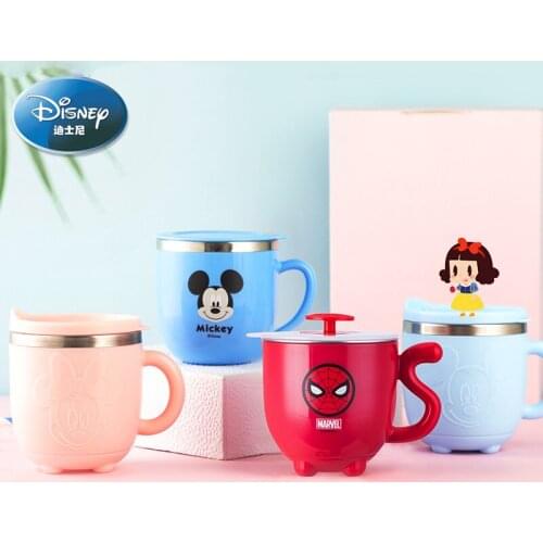 Disney Cute Childrens Milk Cup with Scale Milk Cup Home Kindergarten Baby Drinking Cup Stainless Steel Cup