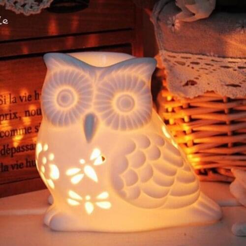 Ceramic Hollow Candle Holders White Color Owl Aroma Burner Night Light Creative Household Aromatheray Burner Home Decor