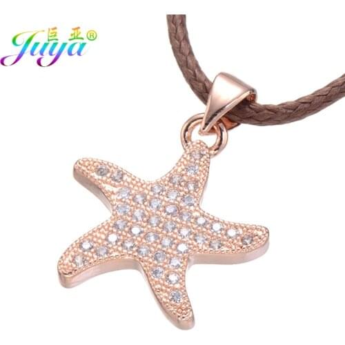 Juya DIY Fashion Necklace Supplies Micro Pave Zircon Gold/Rose Gold Starfish Pendant Necklace For Women Girls Wedding Party Gift