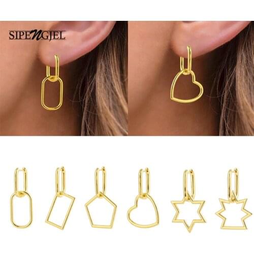 SIPENGJEL Gold Silver Color Oval Hoop Earrings Geometric Hot Elegant Dangle Drop Earrings For Women Jewelry Party Gift