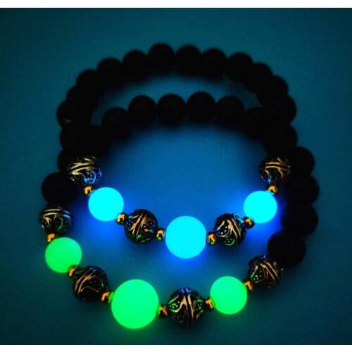 Natural volcanic stone shining in the dark men and women luminous fashion bracelet