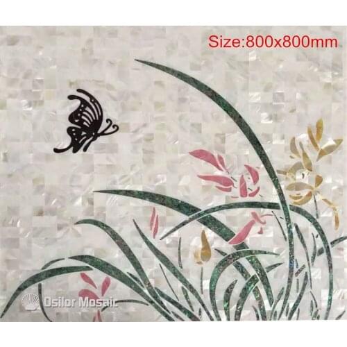 Customized handmade mosaic art mother of pearl mosaic tile art murals for interior house decoration flower pattern