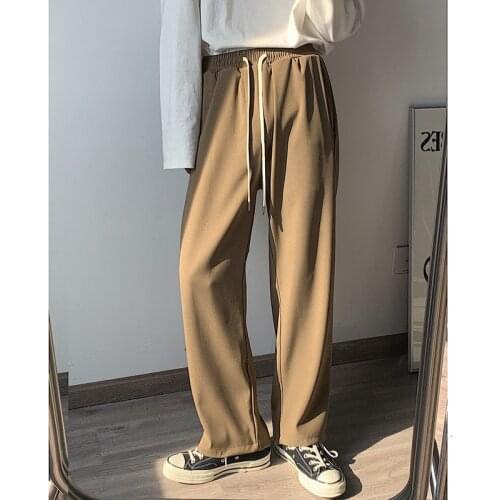 2021 Men Straight Casual Cargo Pants Loose Elastic Waist Drawstring Baggy Joggers Sweatpants Streetwear Black/khaki Trousers