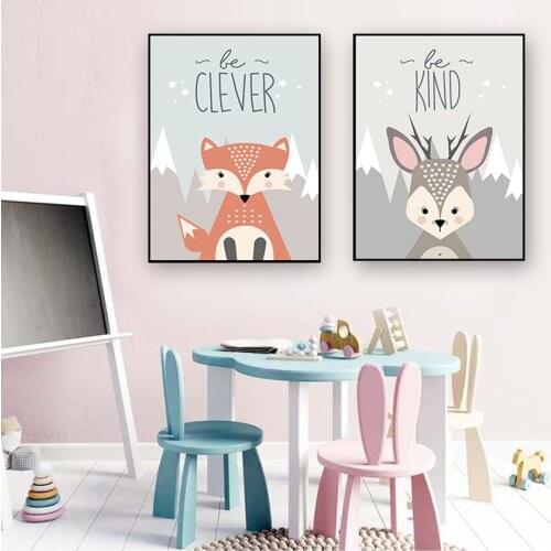 Wall paintings Children Bedroom Home Decor canvas painting cute Cartoon Fox Owl Deer Nordic Canvas Painting Art Print