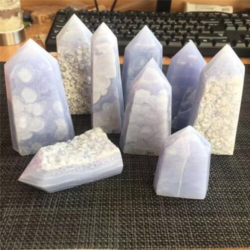 Natural polished quartz blue lace agate crystal cluster tower for home decoration