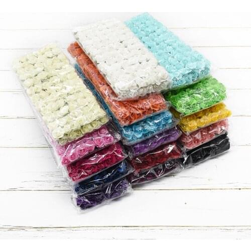 144PCS Artificial Rose Bouquet Cheap 15mm Mini Fake Paper Flower Diy For Candy Box Cake Top Wedding Party Decoration Floral Craf