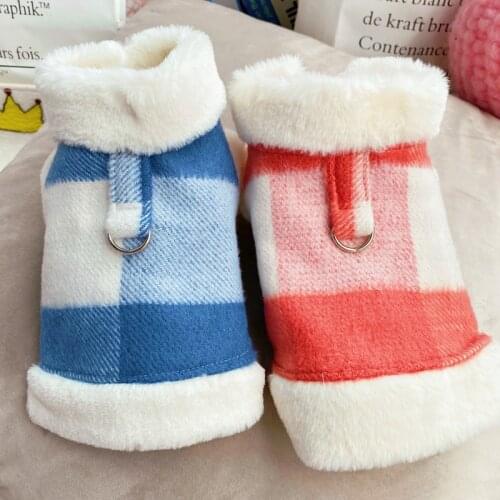 New Plaid Warm Winter Dog Clothes Fleece D-Ring Puppy Teddy Jacket for Dogs Cat Costume