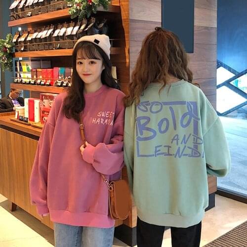 Autumn Winter Women Long Sleeve Hoodie Letters Print Plush Oversize Sweatshirt