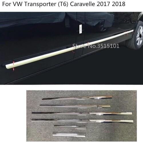 Car Side Door trim Strip Molding ABS chrome Stream panel bumper hoods 6pcs For VW Transporter (T6) Caravelle 2017 2018 2019
