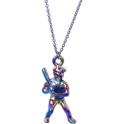 Baseball Player Men Necklace Sports Jewelry Rainbow Necklaces For Women Male Ball Charm Pendant Choker Fashionable Collier Gift