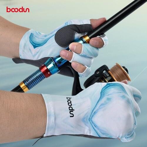 BOODUN Summer Men Women Fishing Gloves Half Finger Antislip Breathable Sailing Gloves Sun Protection Elastic Lycra Fish Gloves
