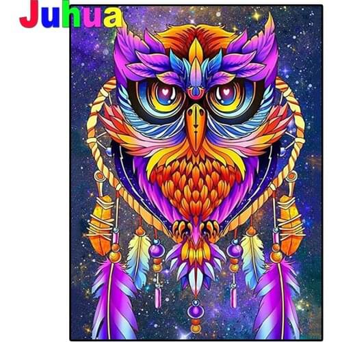 Full Square Diamond Painting Owl feather Rhinestone Kit Round Diamond Embroidery Animal Diamond Mosaic Cross Stitch