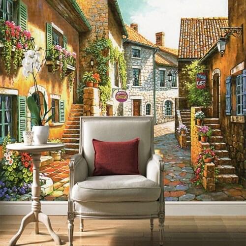 3D Custom Photo Mural Wallpaper Pastoral Town Vintage House And Road With Flower Wall Paper For Living Room TV Sofa Background