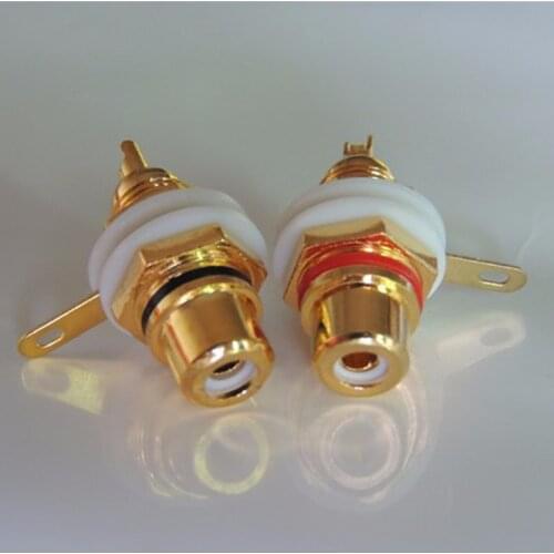10pcs RCA female Connector Gold plug Audio Terminal Panel Mount Chassis Audio Socket Plug Amplifier nut solder cup
