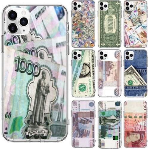 Russian Ruble Currency Money Phone Case Transparent for iPhone 6 7 8 11 12 s mini pro X XS XR MAX Plus se cover funda shell