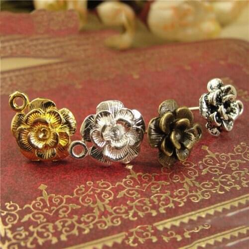 20pcs/lot 11mm Vintage Flower Earrings Stud for DIY Handmade Earring 4 Color Ear Pins Back fit Earrings Jewelry Making Findings