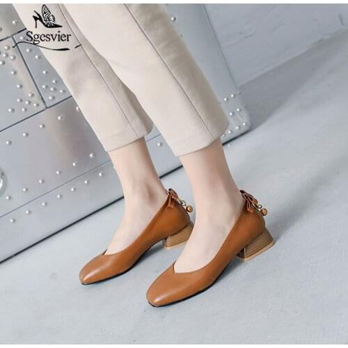 Sgesvier 2020 new arrival pumps women shoes spring summer med heels shoes solid colors comfortable office shoes Size 30-46 G137