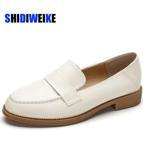 European British small leather shoes woman spring soft work oxfords buckle chunky heels espadrilles creepers flats loafers AB333