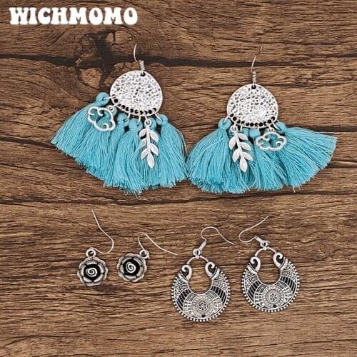 WICHMOMO Retro Bohemia Zinc Alloy Cute Flower Tassels Earrings Womens Accessories Gifts EST015